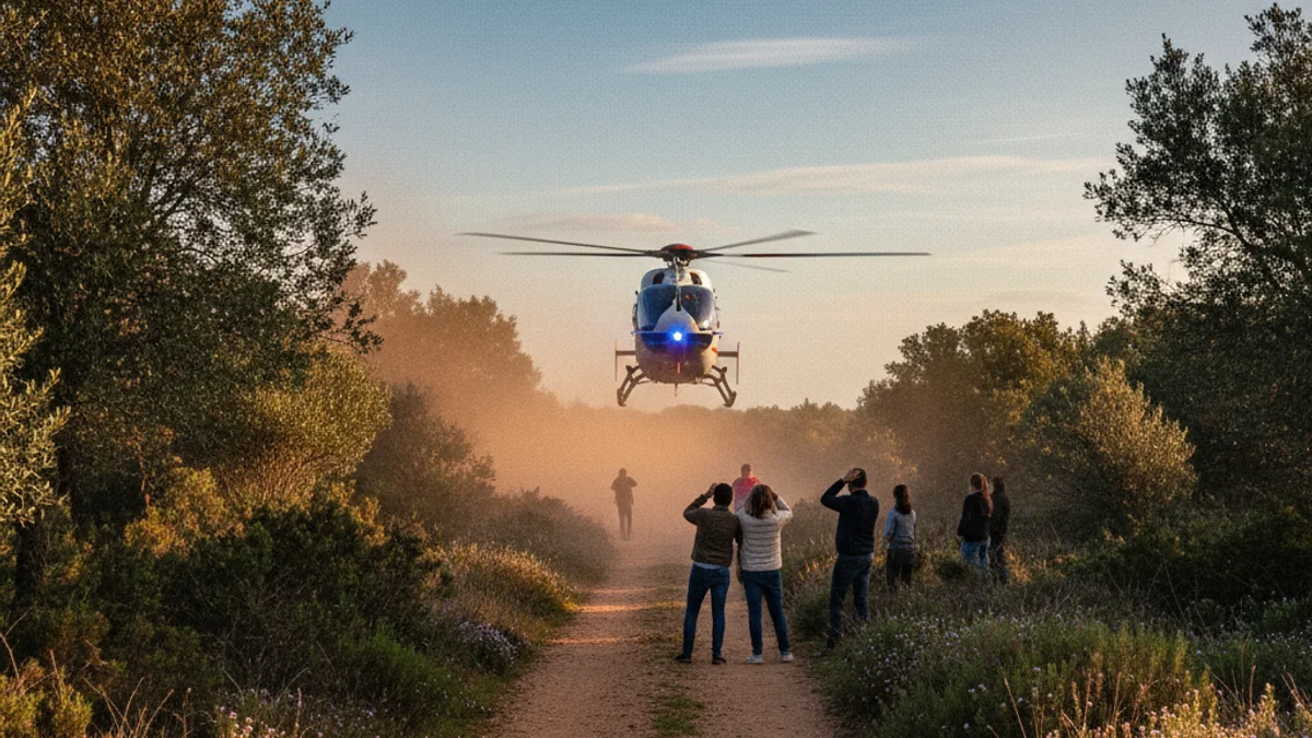 Imatge genèrica d'un helicòpter d'emergències mèdiques aterrant en un camí rural per a un rescat.