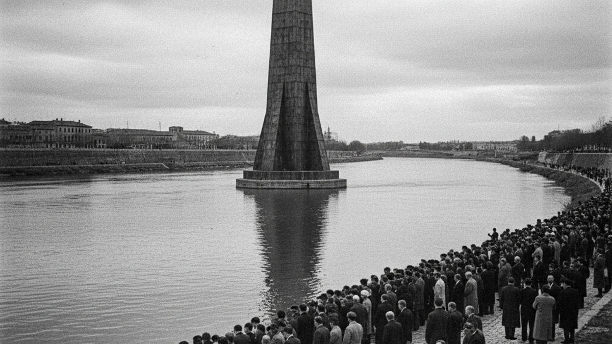 Imatge genèrica del monument franquista situat al mig del riu Ebre al seu pas per Tortosa.