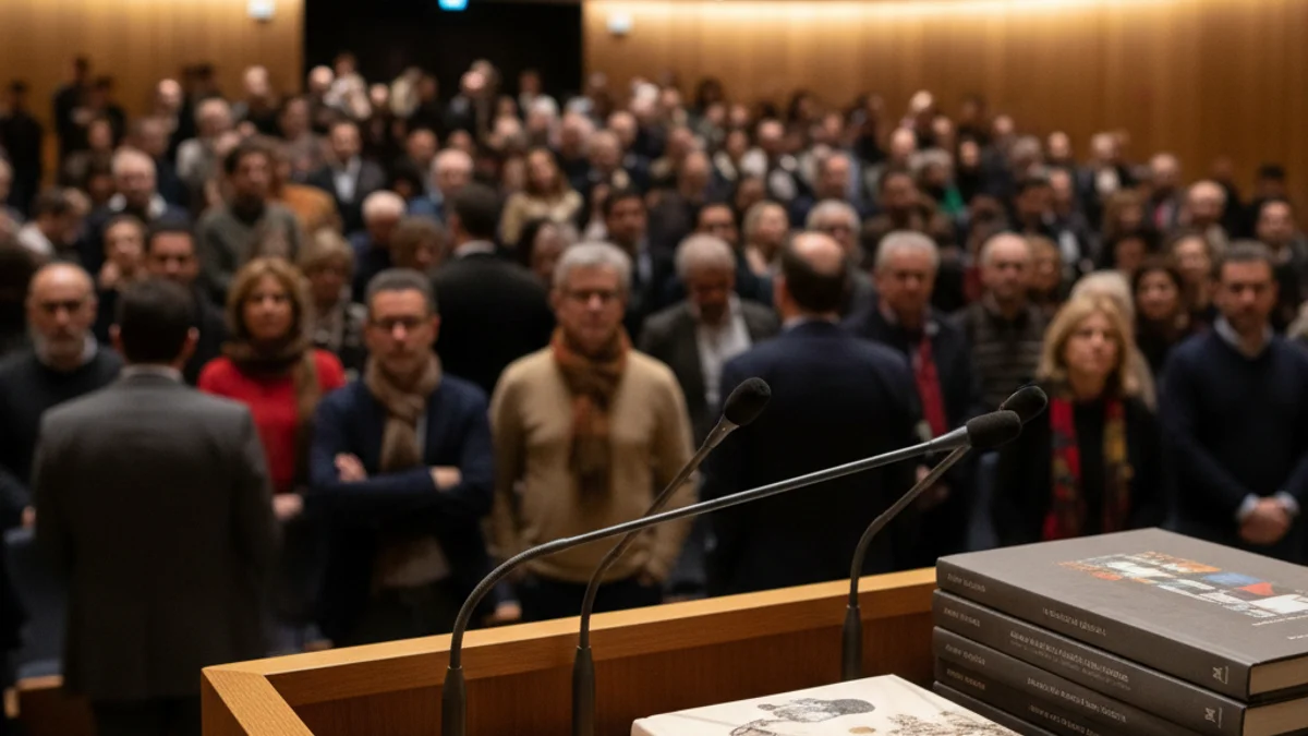 Generic image of a crowded auditorium during a book presentation.