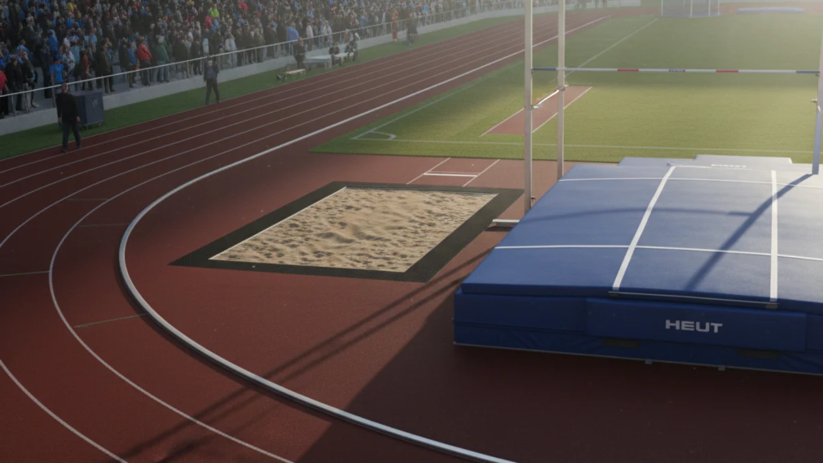 Imatge genèrica d'una pista d'atletisme amb el fossat de salts en primer pla.