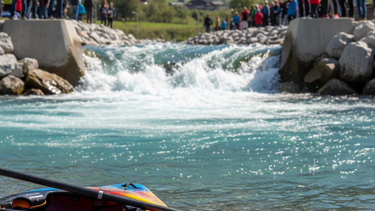 Imagen genérica de un canal de aguas bravas para la práctica de piragüismo eslalon.