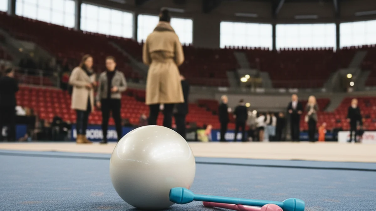 Generic image of rhythmic gymnastics equipment in a sports arena.
