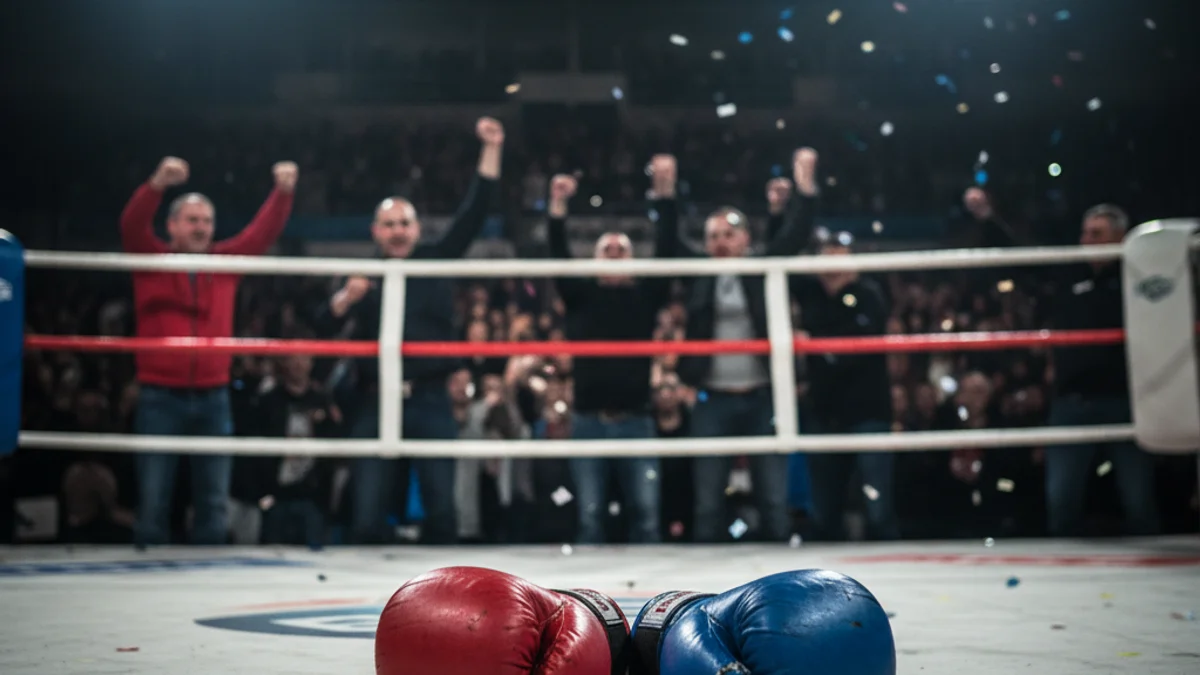 Imatge genèrica d'un ring de kickboxing amb il·luminació de competició.