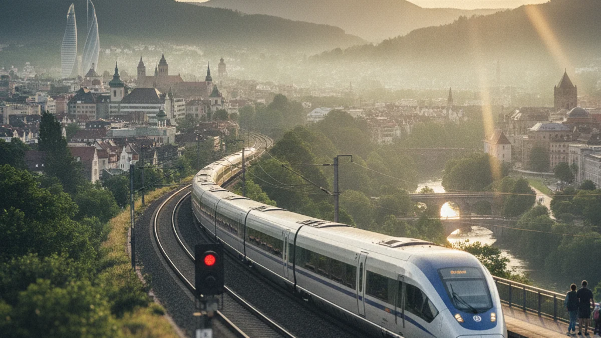 Imagen genérica de un tren de pasajeros circulando por una vía ferroviaria en un entorno urbano.