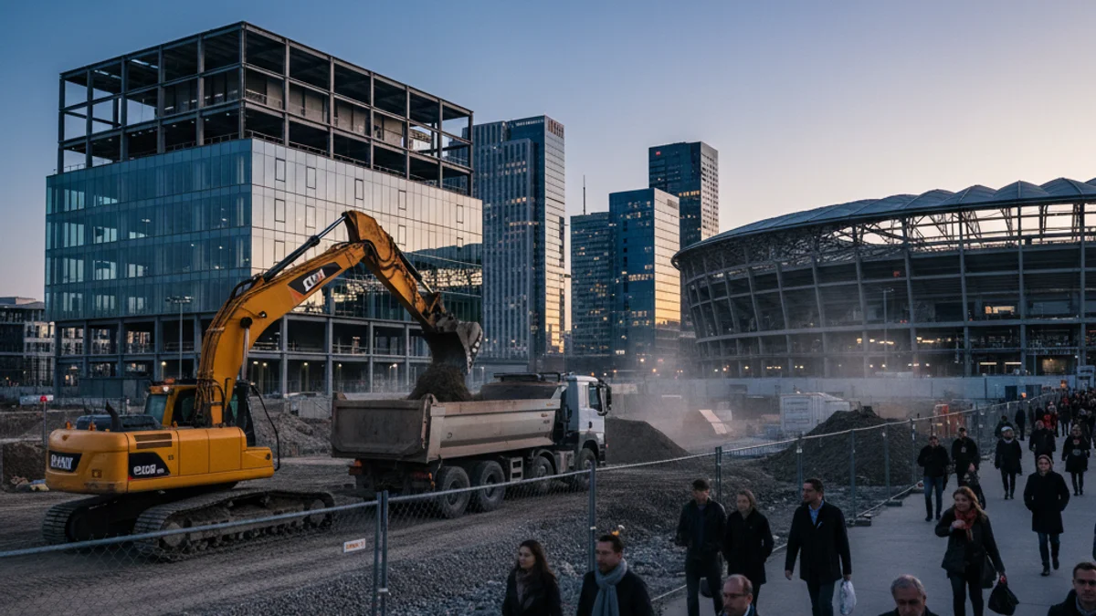 Imatge genèrica de maquinària d'obres preparant un terreny per a una nova construcció comercial.