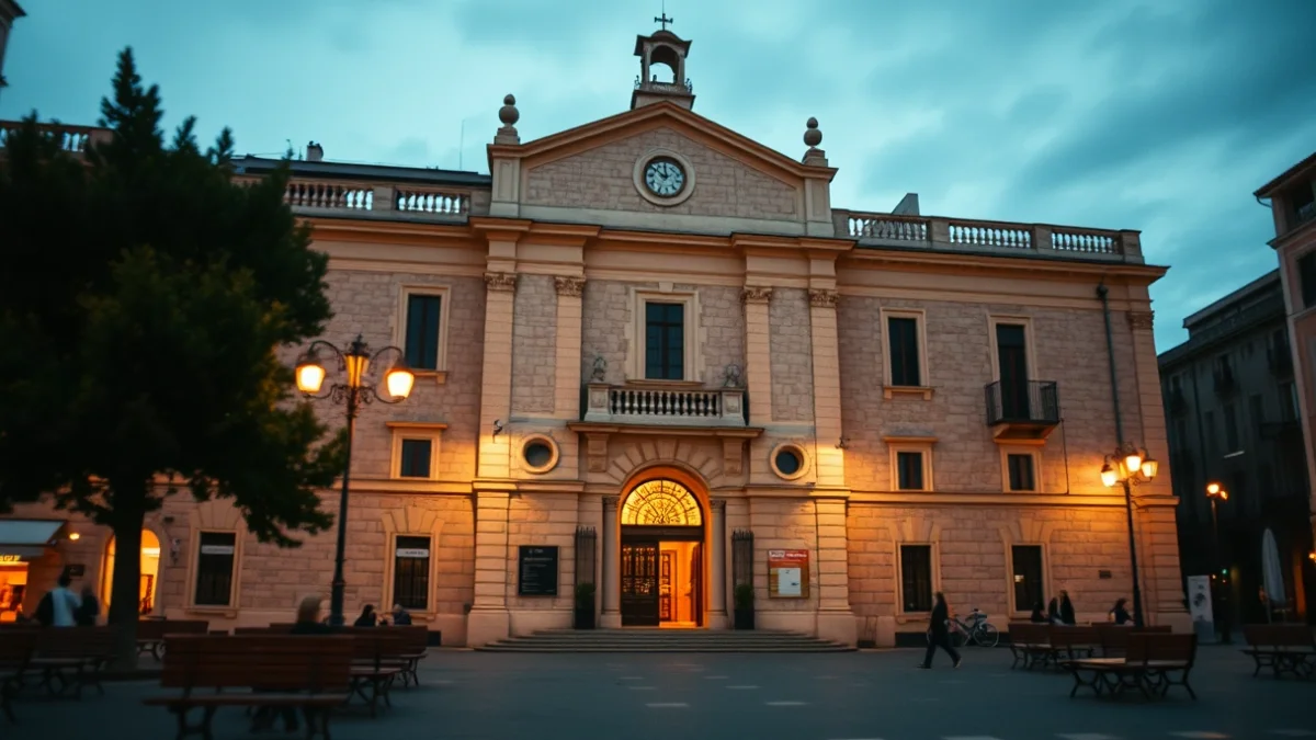 Imatge genèrica de la façana d'un ajuntament il·luminada de nit.