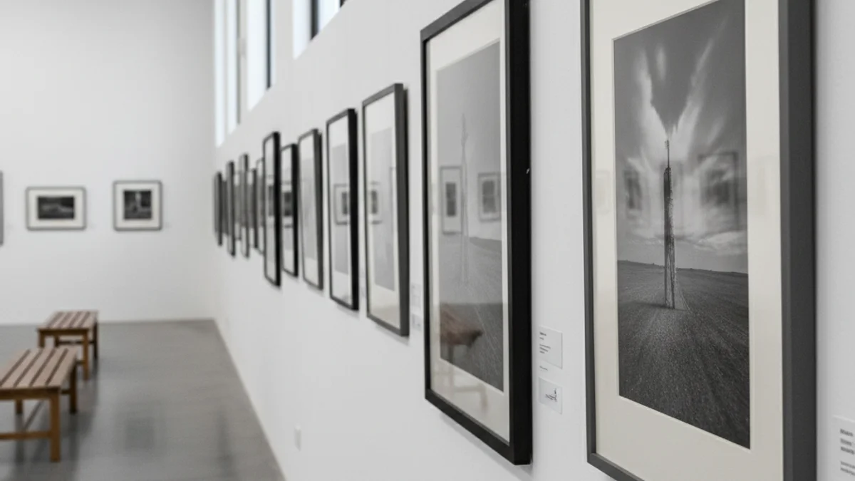 Imatge genèrica d'una galeria d'art amb fotografies en blanc i negre exposades a la paret.