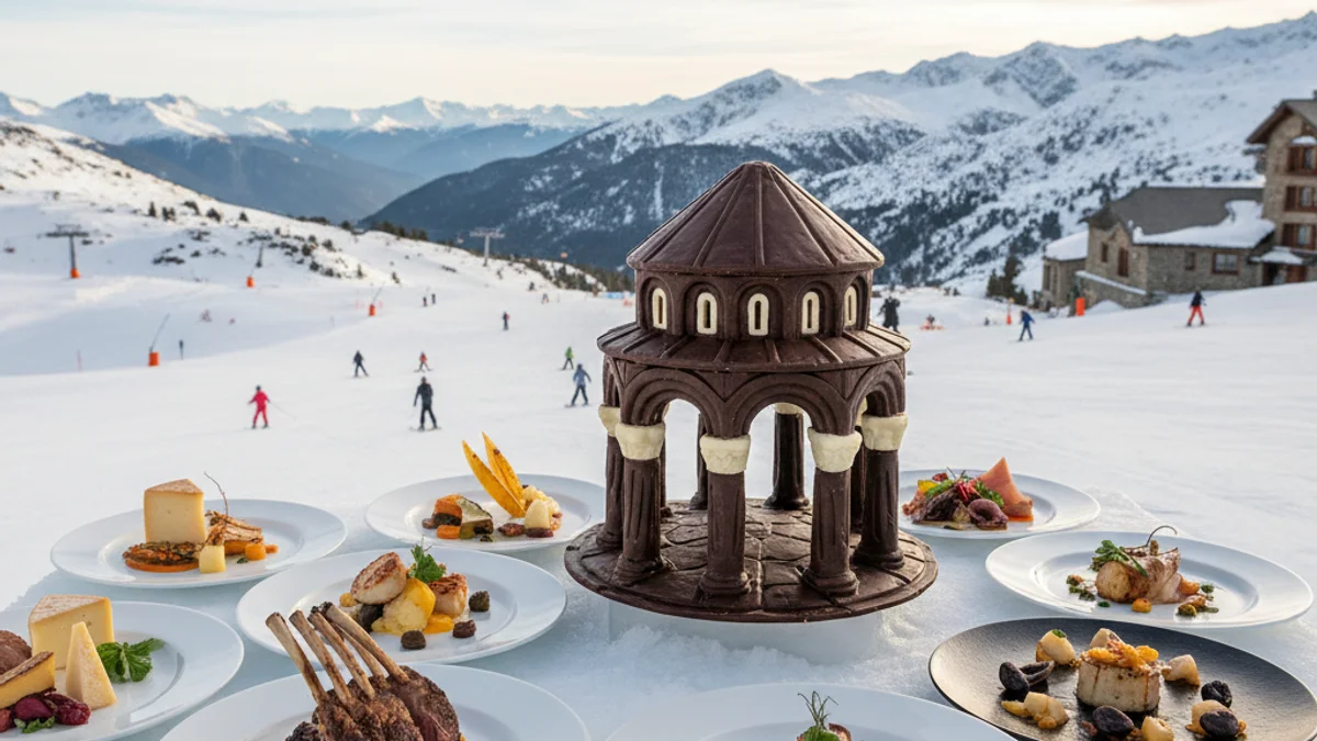 Imatge genèrica d'una taula de degustació gastronòmica en una estació d'esquí d'alta muntanya.