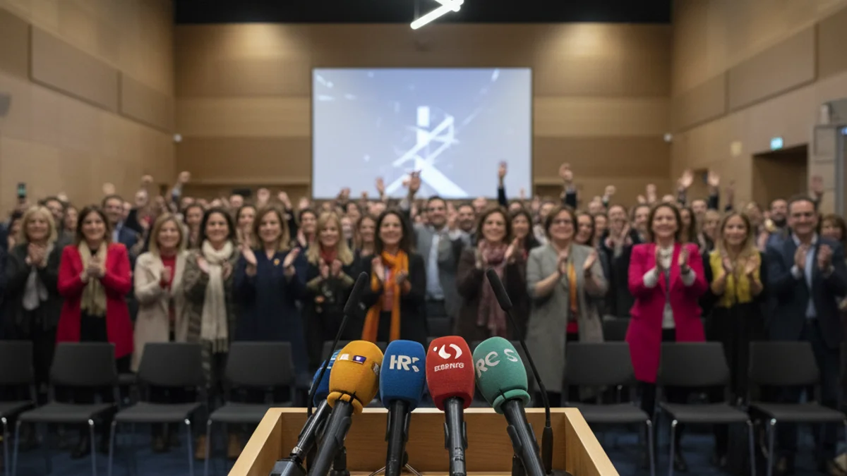 Generic image of a podium with microphones during a political event in Girona.