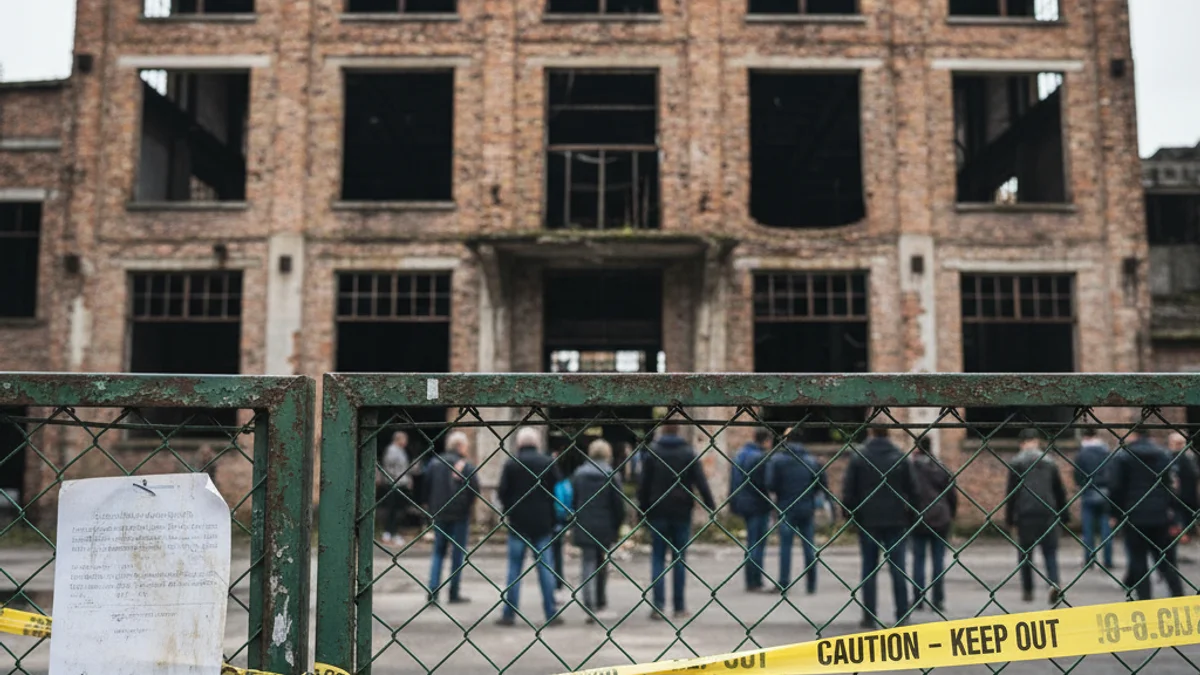 Imatge genèrica de la façana d'una antiga fàbrica abandonada en un entorn urbà.
