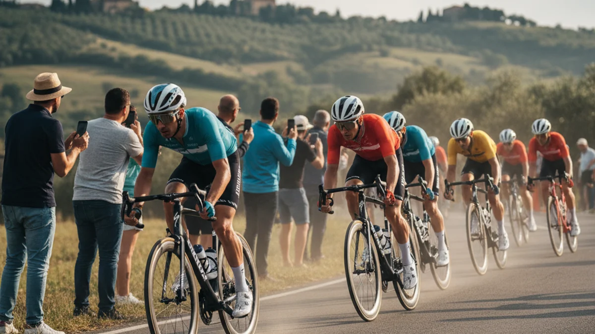 Generic image of a group of professional cyclists racing on a mountain road.