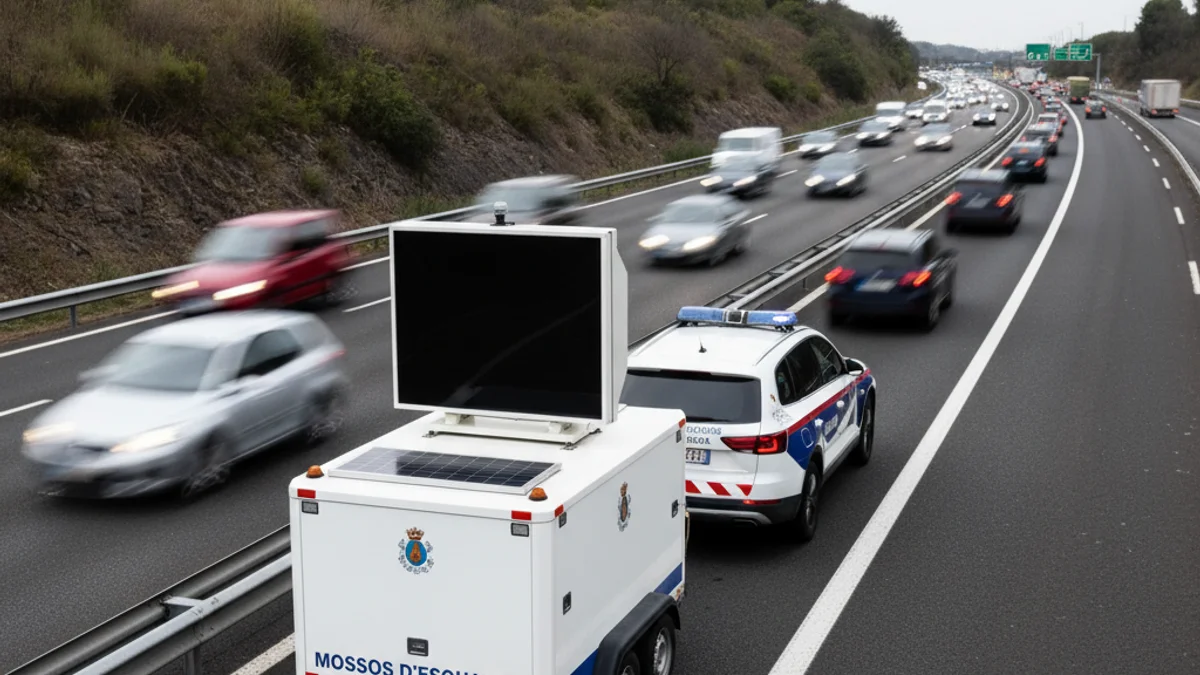 Imatge genèrica d'un radar mòbil situat al lateral d'una carretera per controlar la velocitat dels vehicles.