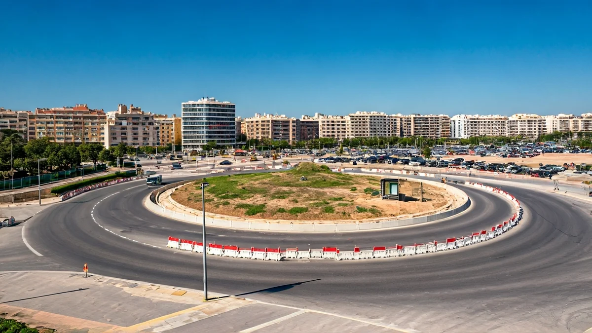Imatge genèrica d'una rotonda en obres amb un aparcament en construcció al costat.