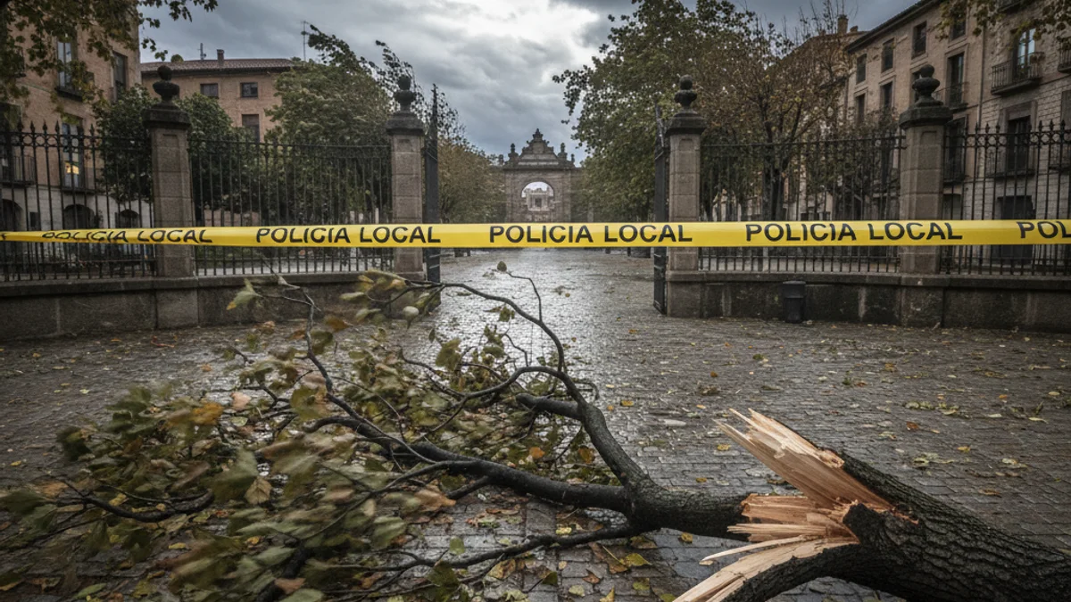 Generic image of a public park closed with police tape due to strong winds.
