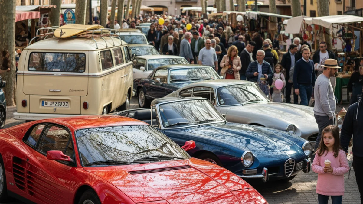 Imatge genèrica d'una exposició de vehicles clàssics i d'ocasió en una fira a l'aire lliure.