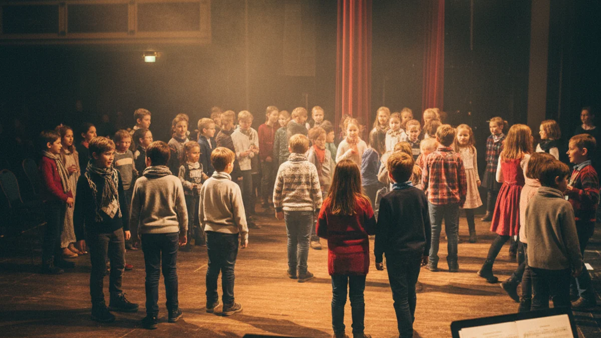 Generic image of a group of children participating in a children's cantata in a theater.