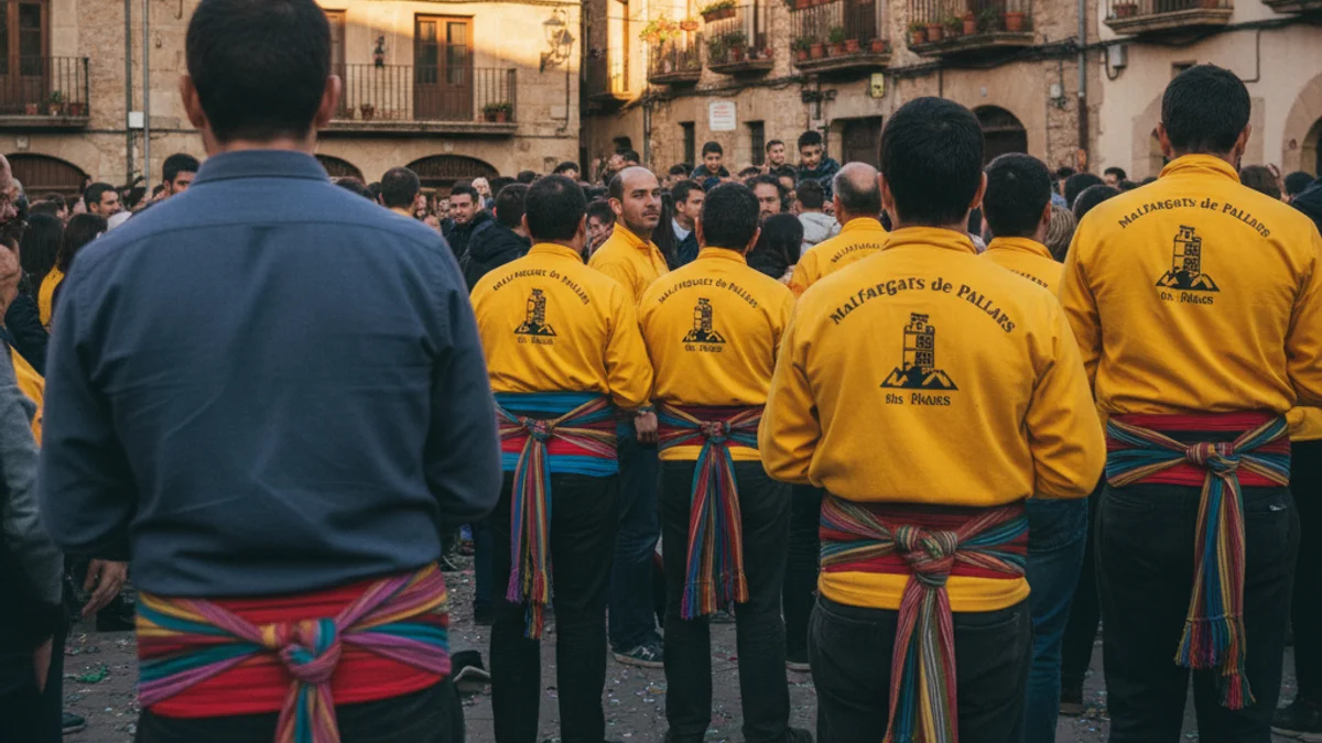 Imatge genèrica d'una jornada castellera en una plaça de Catalunya amb camises de colors i ambient festiu.