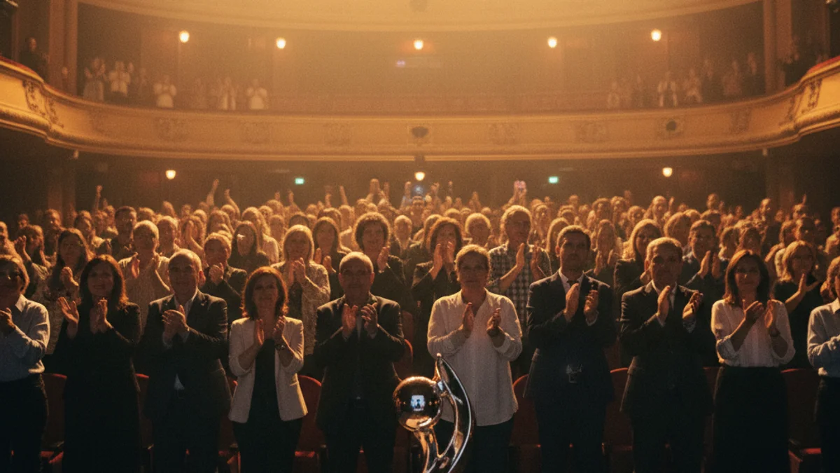 Imagen genérica de un acto de entrega de premios en un teatro con iluminación cálida.