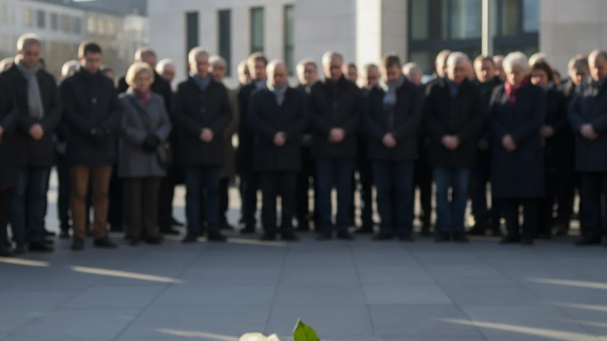 Imatge genèrica d'un grup de persones guardant un minut de silenci en un acte d'homenatge exterior.