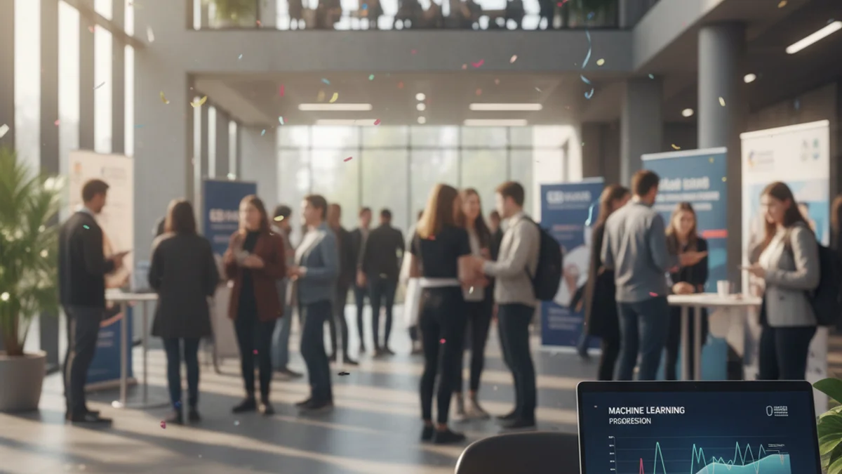 Imagen genérica de un campus universitario durante una feria de empleo con estands de empresas.
