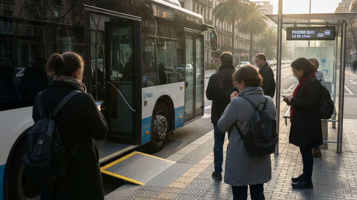 Generic image of an urban bus stopped at an accessible bus stop in a Catalan city.