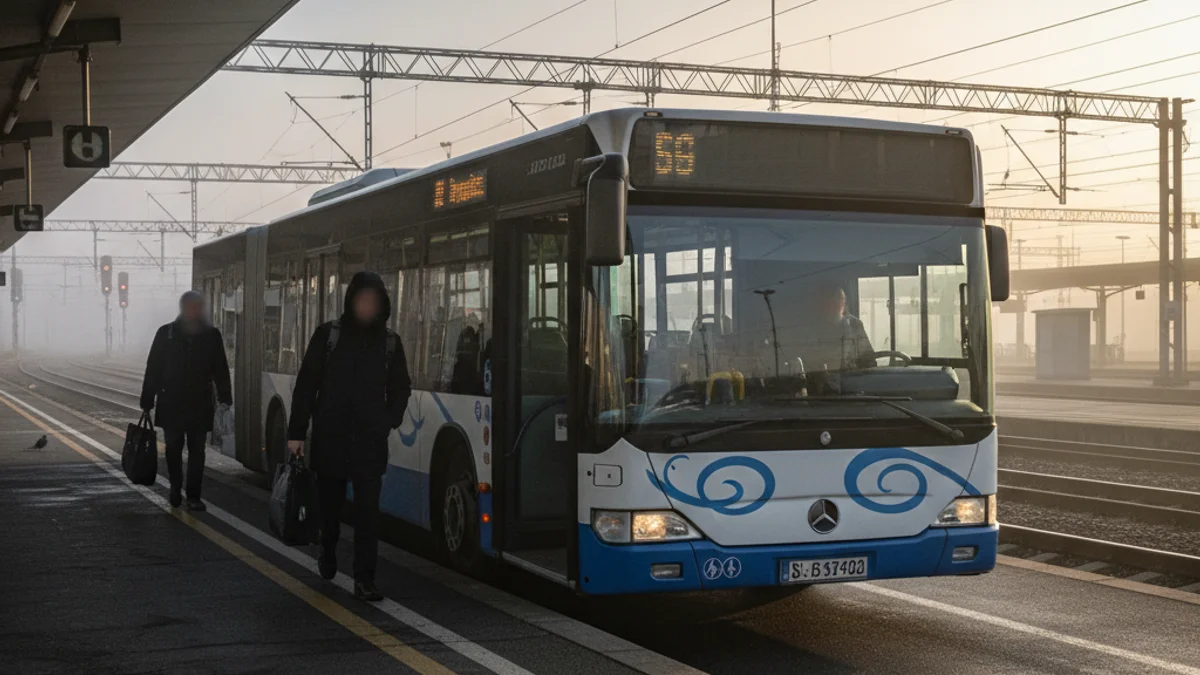 Imagen genérica de un autobús de transporte alternativo en una estación de tren.
