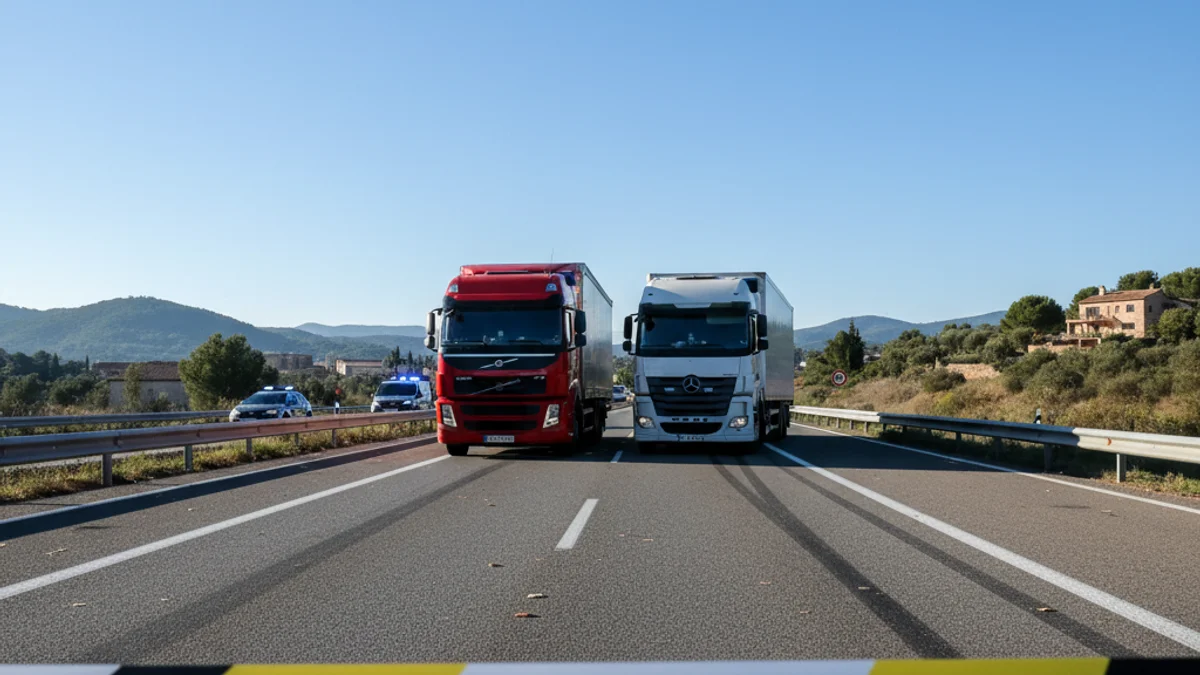 Imatge genèrica de dos camions aturats en una carretera durant una inspecció policial.