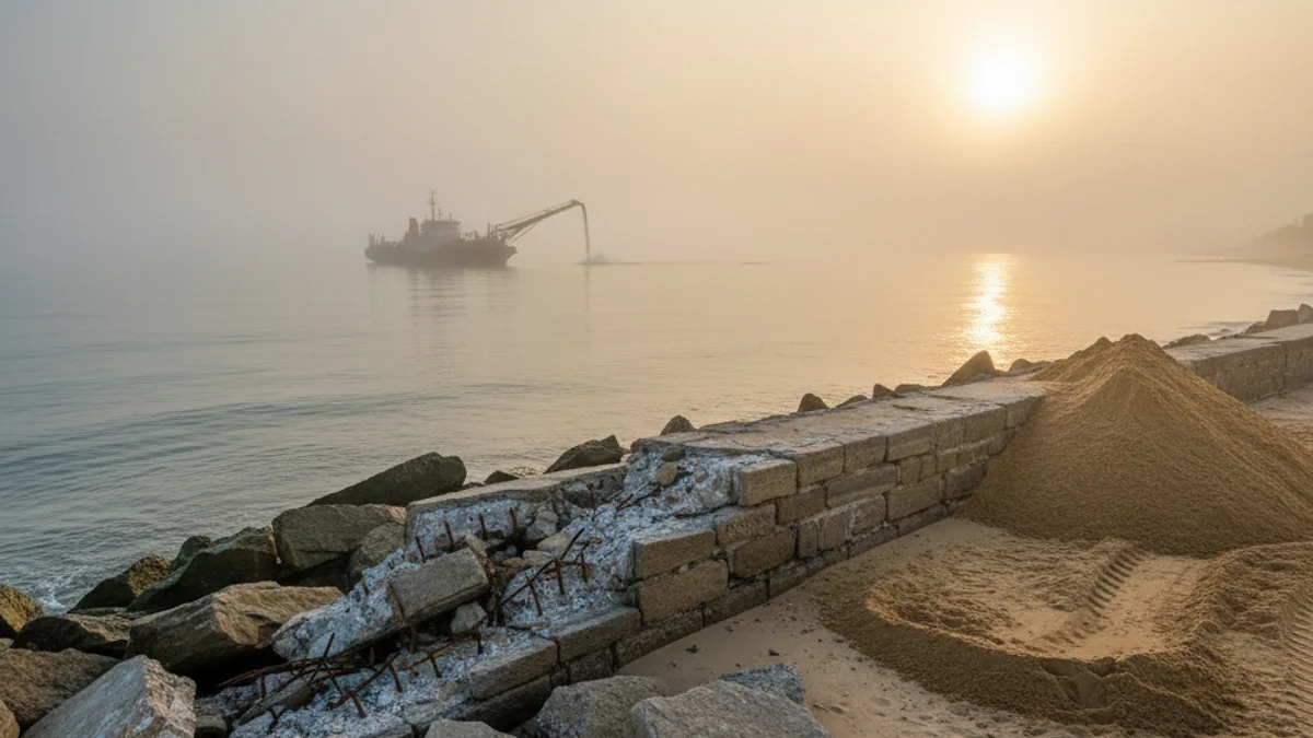 Imatge genèrica de les tasques de regeneració d'una platja amb sorra i maquinària de dragatge.