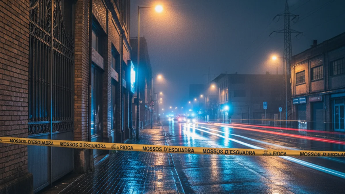Generic image of a Mossos d'Esquadra police line in an industrial estate at night.