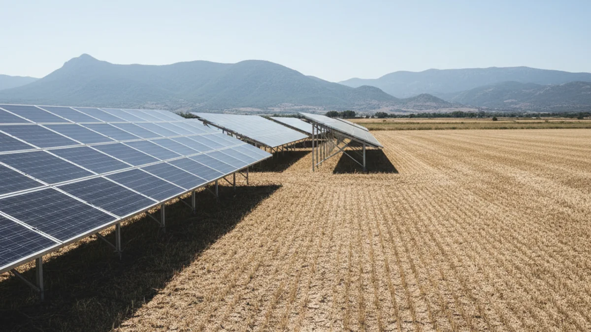 Generic image of solar panels installed in a rural and agricultural environment.
