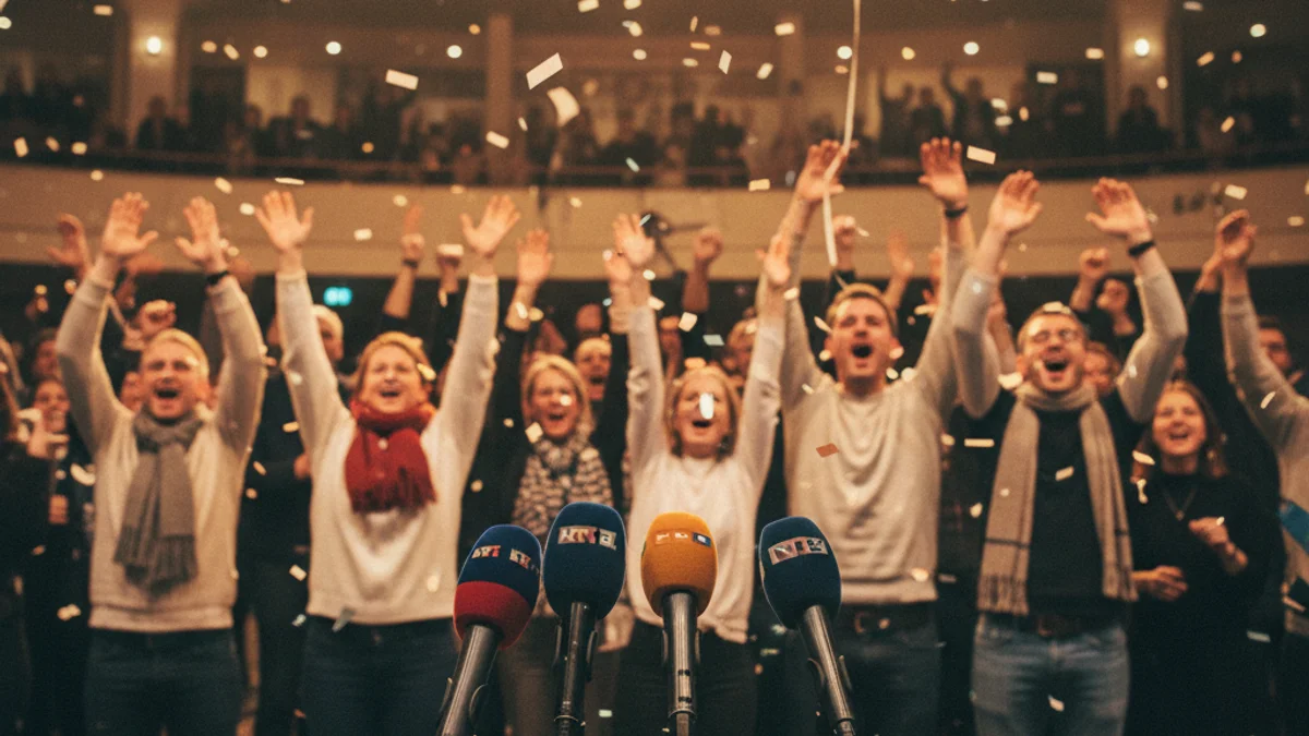 Generic image of a public event with microphones on a podium in front of a crowd.