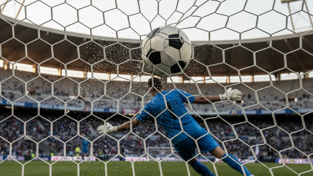 Generic image of a football ball entering the goal during a professional match.