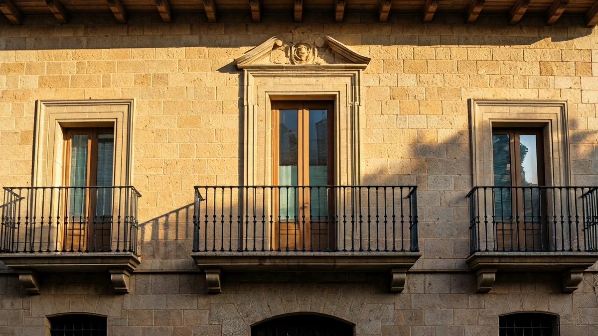Imatge genèrica de la façana d'un ajuntament català amb balcó i baranes de ferro, sota la llum del sol de la tarda.