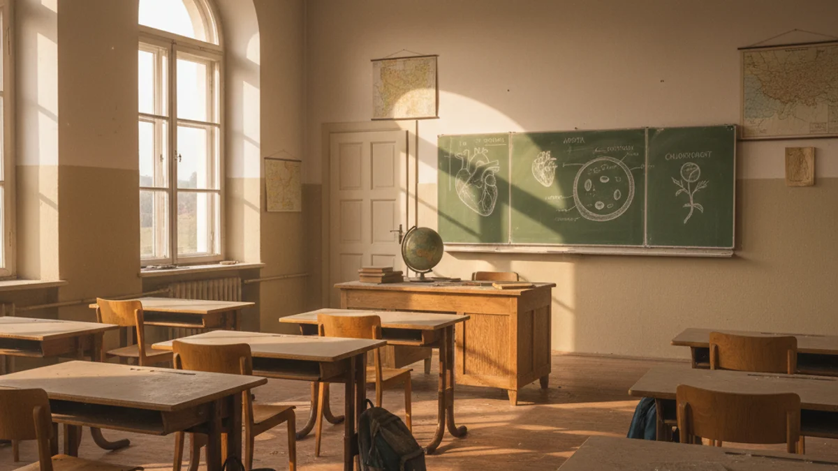 Imatge genèrica d'una aula buida que simbolitza la trajectòria docent.