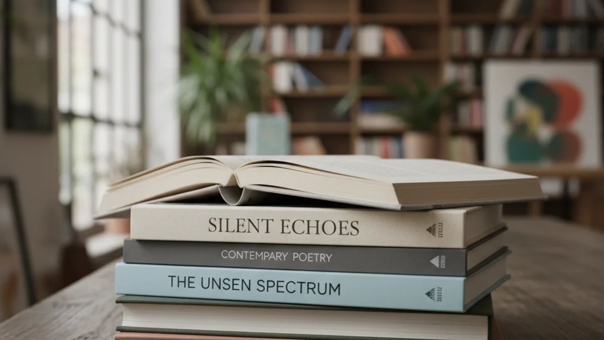 Imatge genèrica d'uns llibres de poesia sobre una taula de fusta amb llum natural.