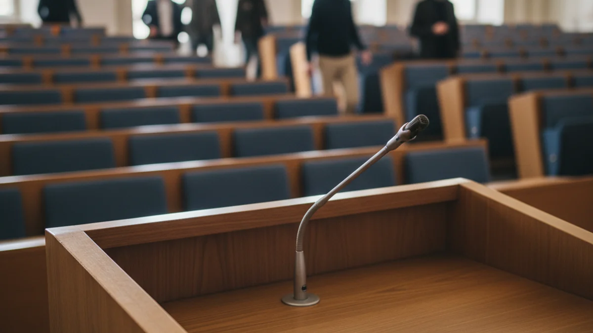 Imatge genèrica d'un espai acadèmic preparat per a una conferència universitària.