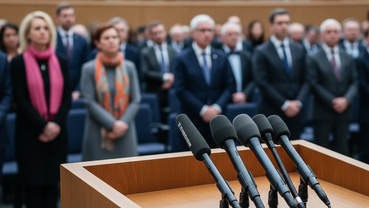 Imagen genérica de micrófonos en un podio durante una rueda de prensa política.