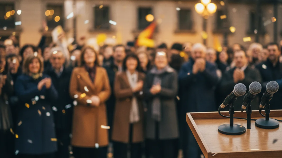 Imatge genèrica d'un podi amb micròfons durant un acte polític a Barcelona.