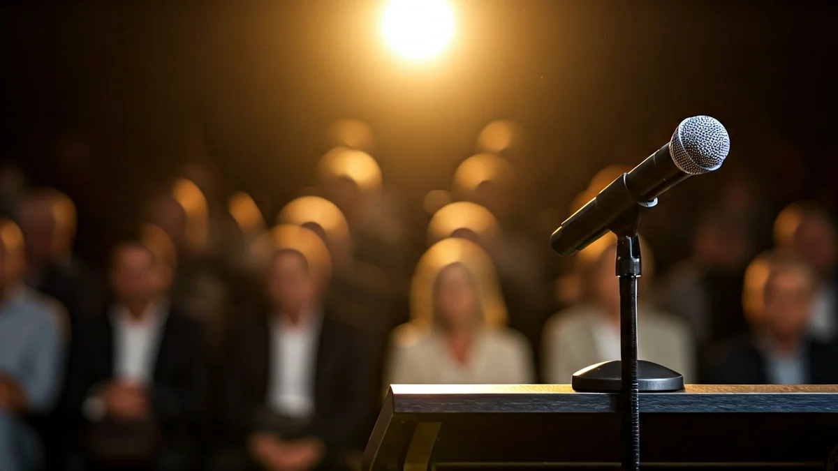 Imagen genérica de un micrófono en un atril durante un acto político.