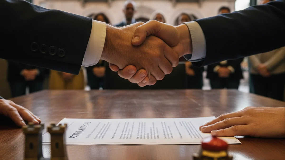 Imatge genèrica de dues persones segellant un acord polític per a unes eleccions municipals.