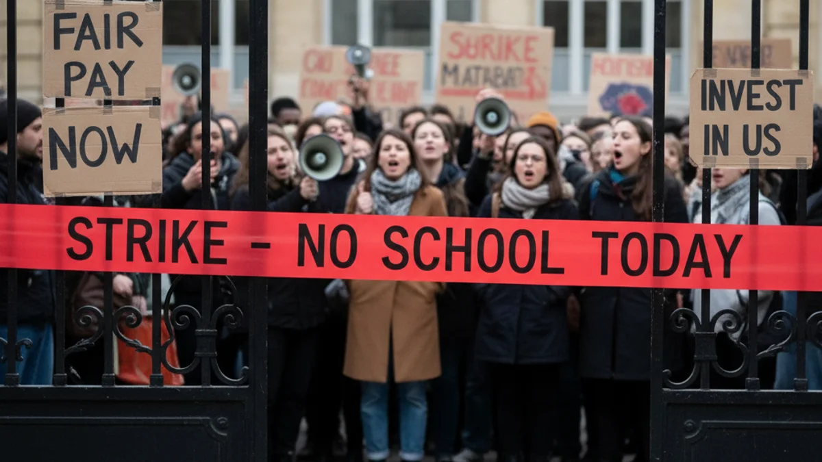 Imatge genèrica d'una tanca d'un centre educatiu durant una jornada de vaga.