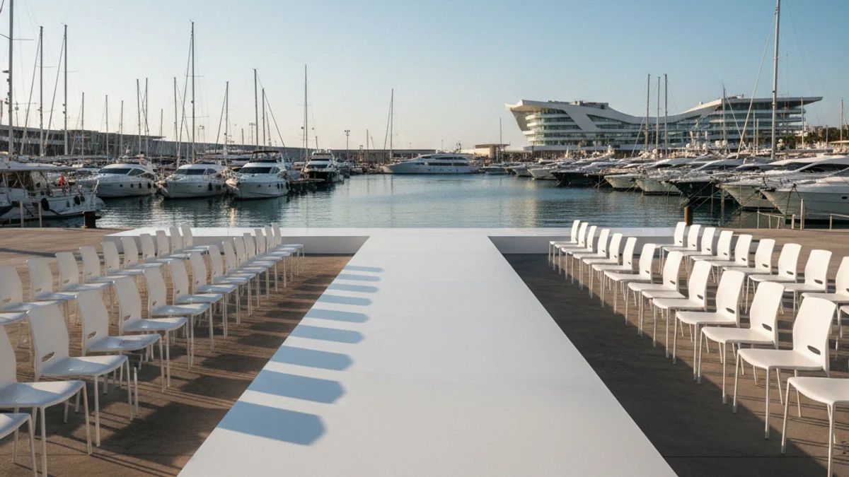 Generic image of a fashion runway set up by the sea at Port Vell.