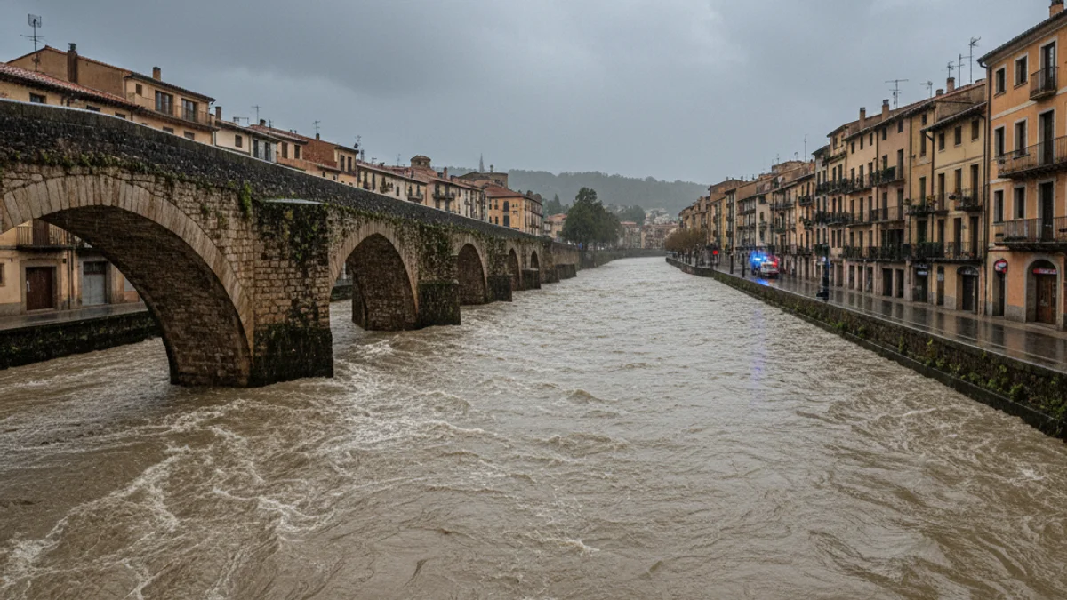 Imagen genérica del cauce de un río a su paso por una zona urbana bajo un cielo nublado.