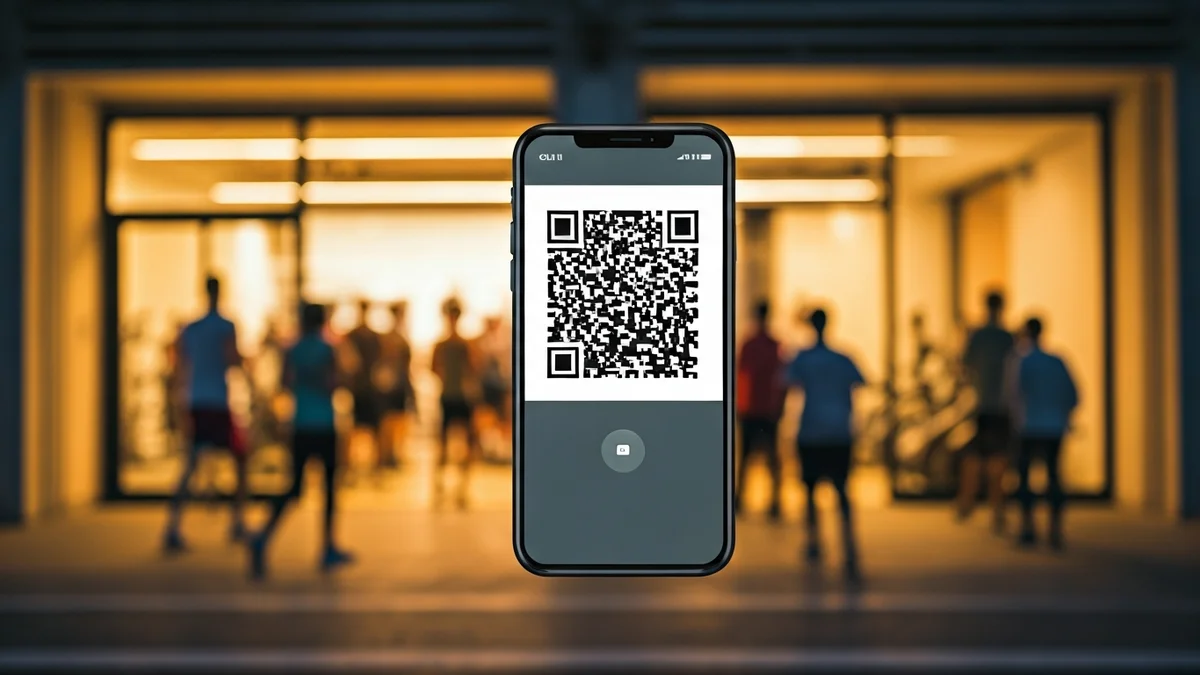Generic image of a mobile phone displaying a QR code in a gym