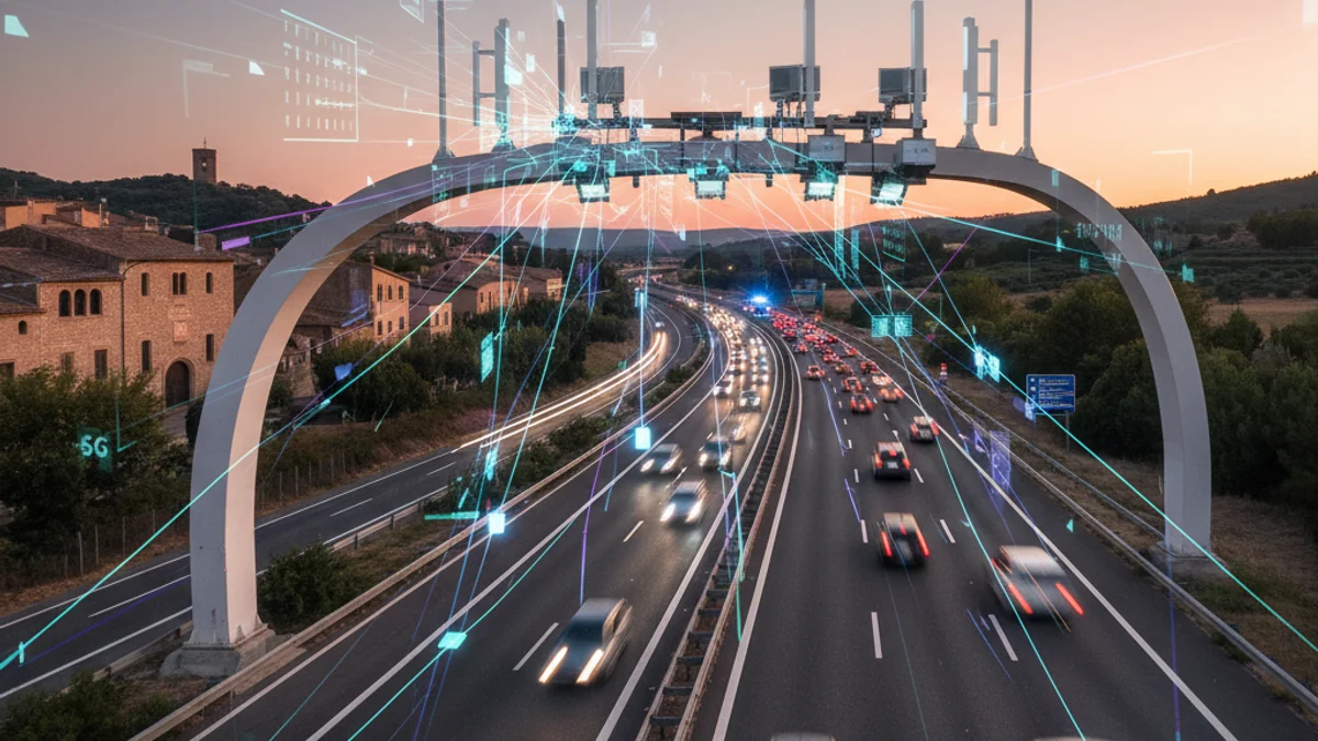 Generic image of a smart highway equipped with sensors and 5G technology for emergency management.