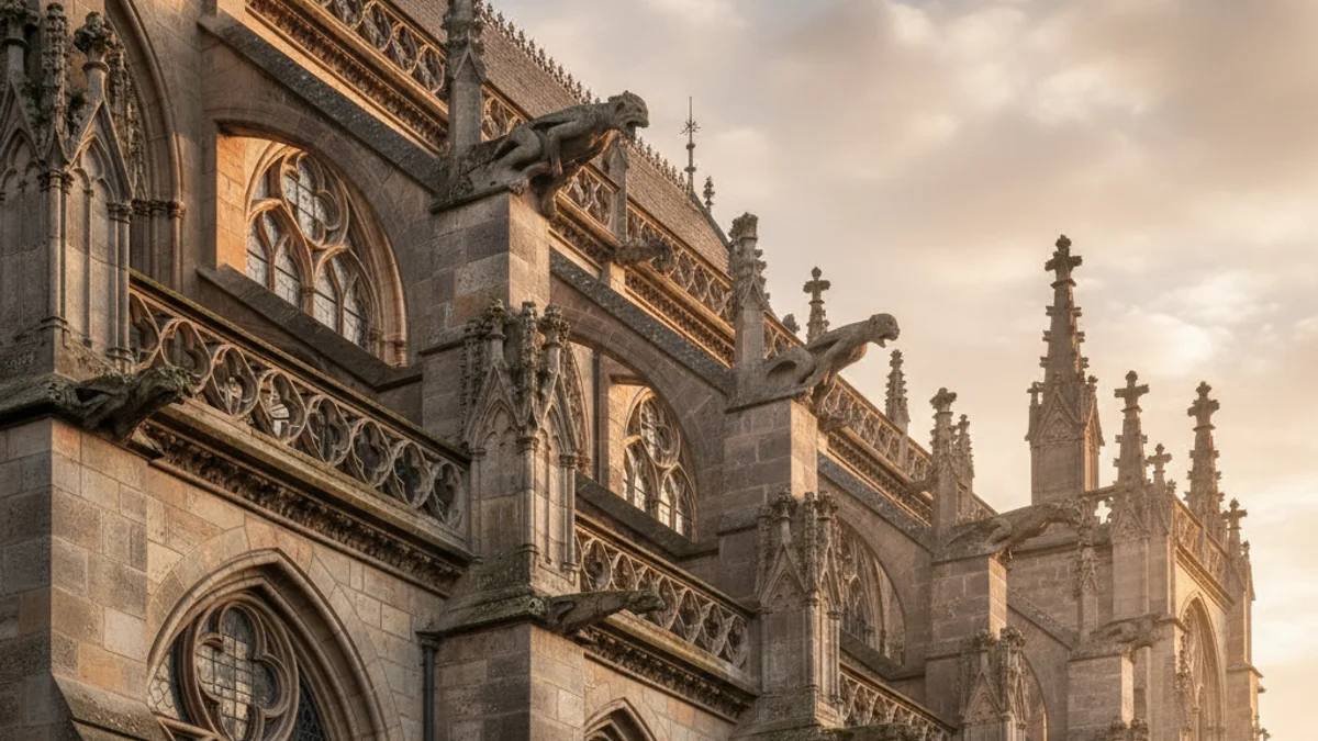 Generic image of the stone roofs and gargoyles of a gothic cathedral.