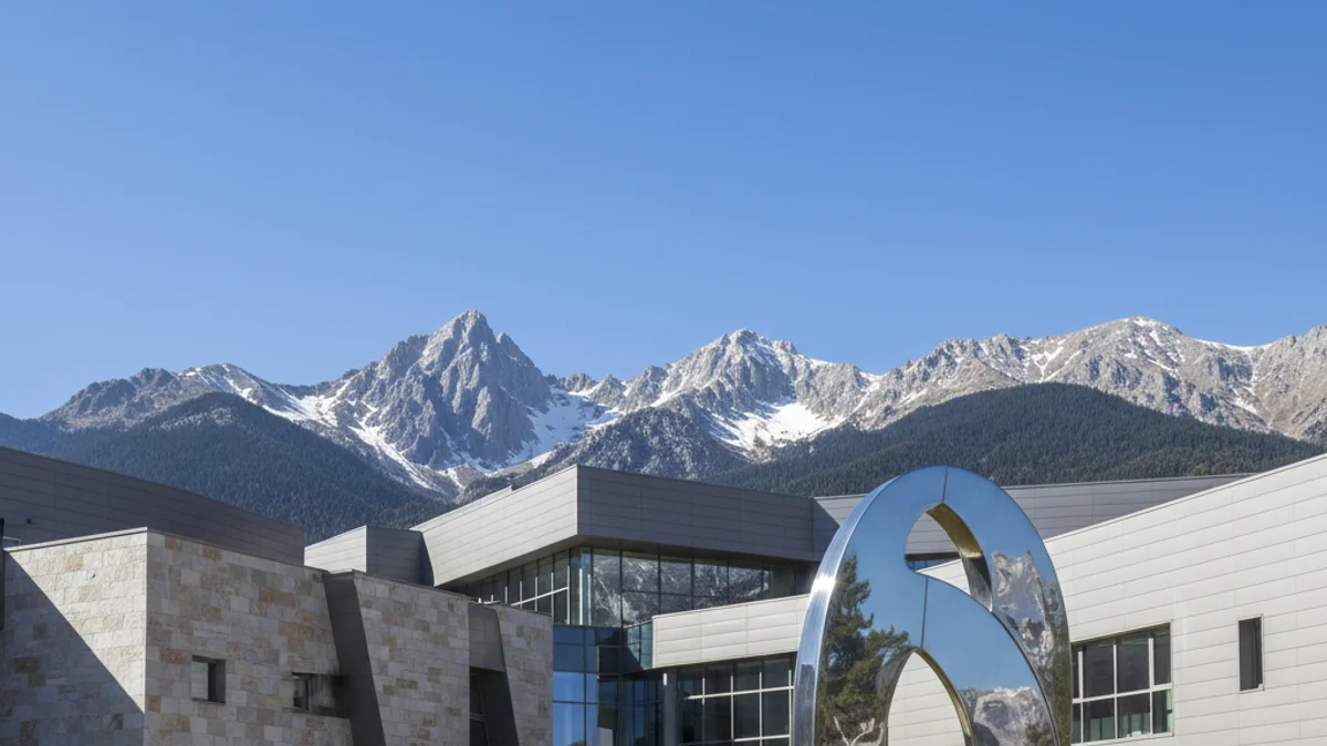 Imatge genèrica de l'exterior de l'Hospital Transfronterer de la Cerdanya amb les muntanyes al fons.