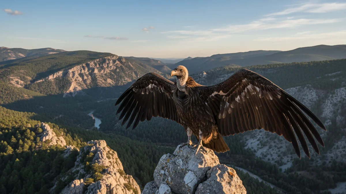 Generic image of a cinereous vulture in a mountain environment in the Pyrenees.