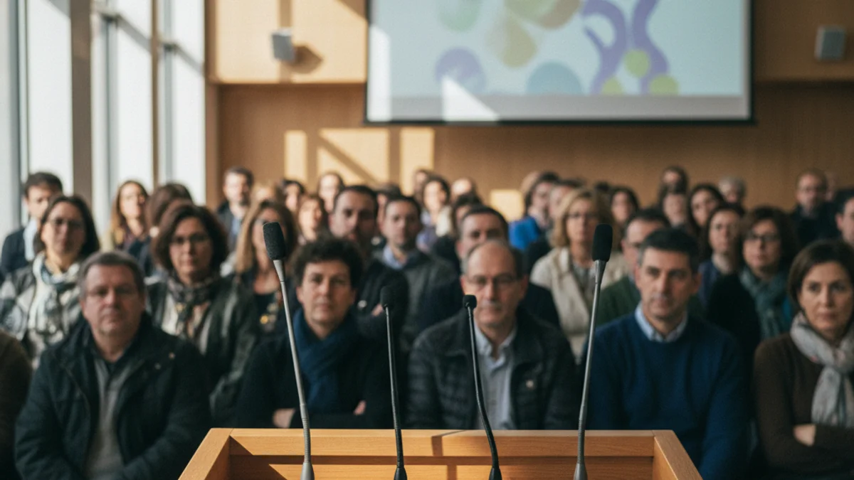 Imatge genèrica d'una sala d'actes preparada per a una sessió participativa ciutadana.