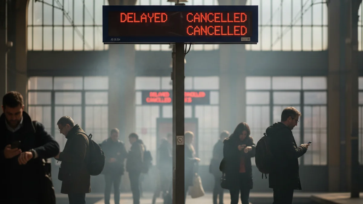 Imagen genérica de un panel informativo de trenes con retrasos en una estación de Cercanías.
